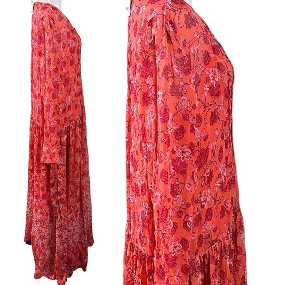 Free People See It Through Maxi Dress in Red Floral Size Large Bohemian - Picture 12 of 15